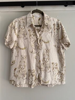 Jane + Delancey Linen Blend Leopard Print Button Front Blouse